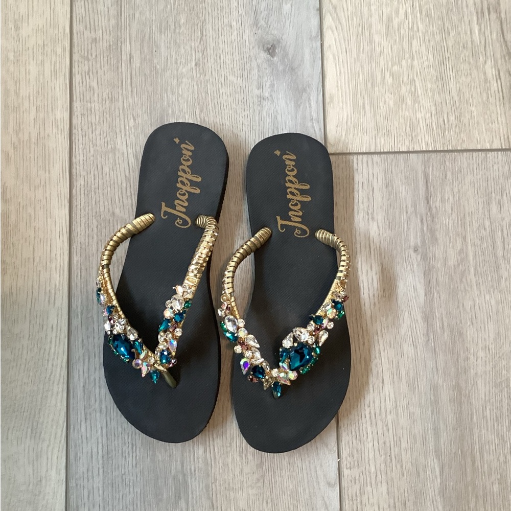 Gold and Black Sandals with Decorative Straps